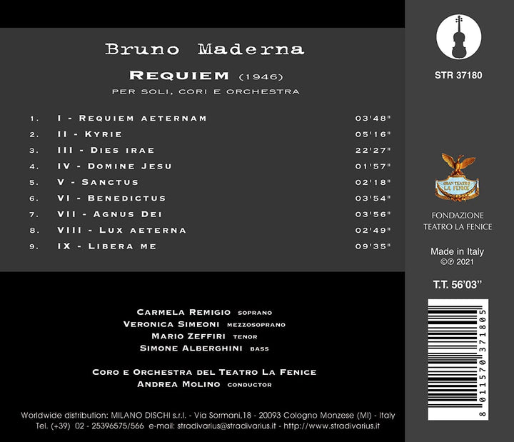 Maderna: Requiem [Carmela Remigio; Veronica Simeoni; Mario Zeffiri; Simone Alber [Audio CD]