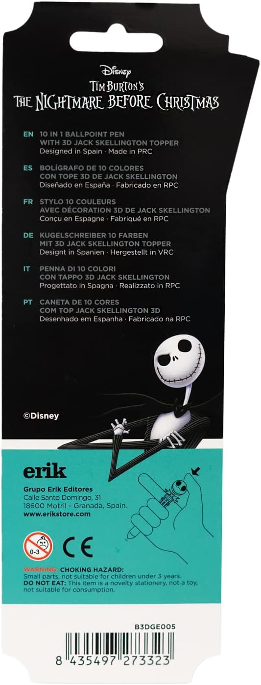 Grupo Erik Disney Tim Burton's The Nightmare Before Christmas Pen | 10 in 1 Ballpoint Pen with 3D Jack Skellington Topper