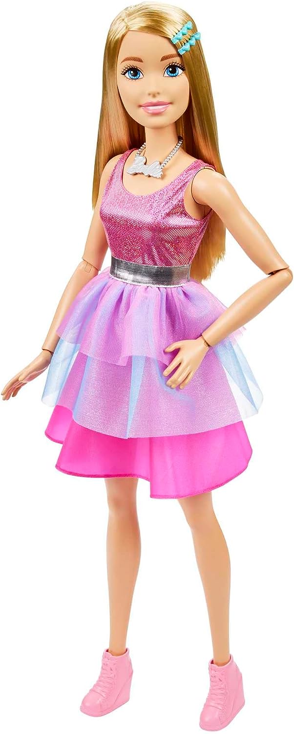 Barbie Large Barbie Doll with Blond Hair, 28 Inches Tall, Shimmery Pink Dress with Necklace and Hair Clip Accessories