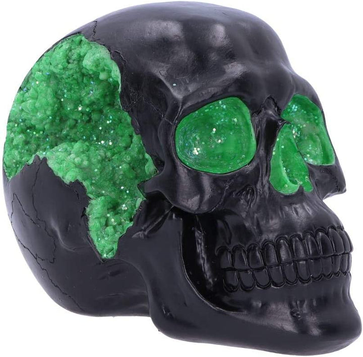 Nemesis Now Geode Black Green Gothic Glitter Skull Figurine, Polyresin