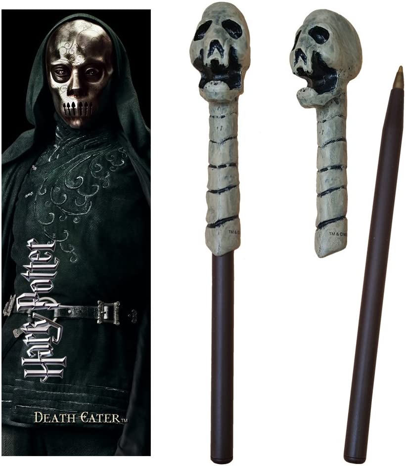 The Noble Collection Harry Potter Death Eater (Skull) Wand Pen and Bookmark - 9in (23cm) Stationery Pack - Officially Licensed Film Set Movie Props Wand Gifts