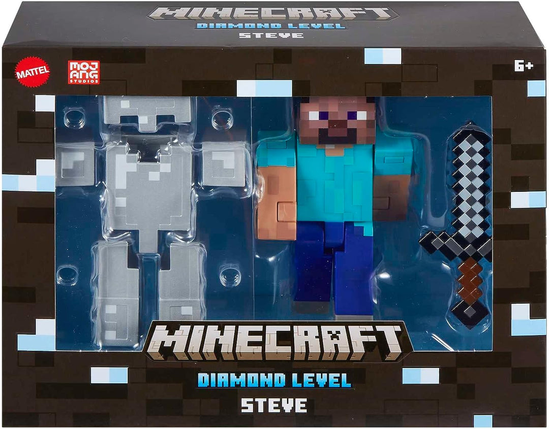 Mattel Minecraft Diamond Level Steve, 5.5-inch Collector Action Figure with Die-cast Accessories