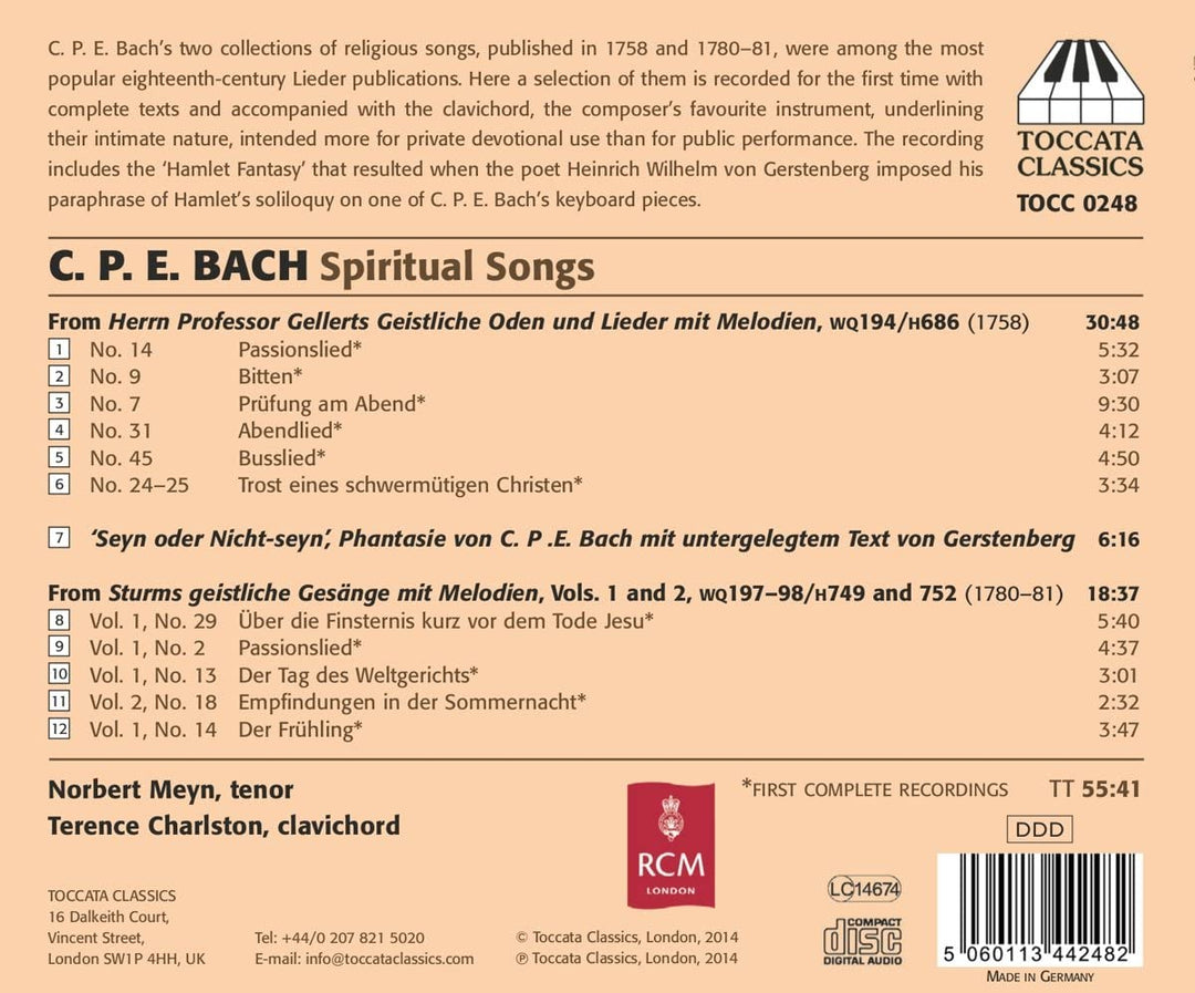 Bach: Spirituelle Lieder [Norbert Mayn, Terence Charlston] [Toccata Classics: TOCC 0248] [Audio CD]