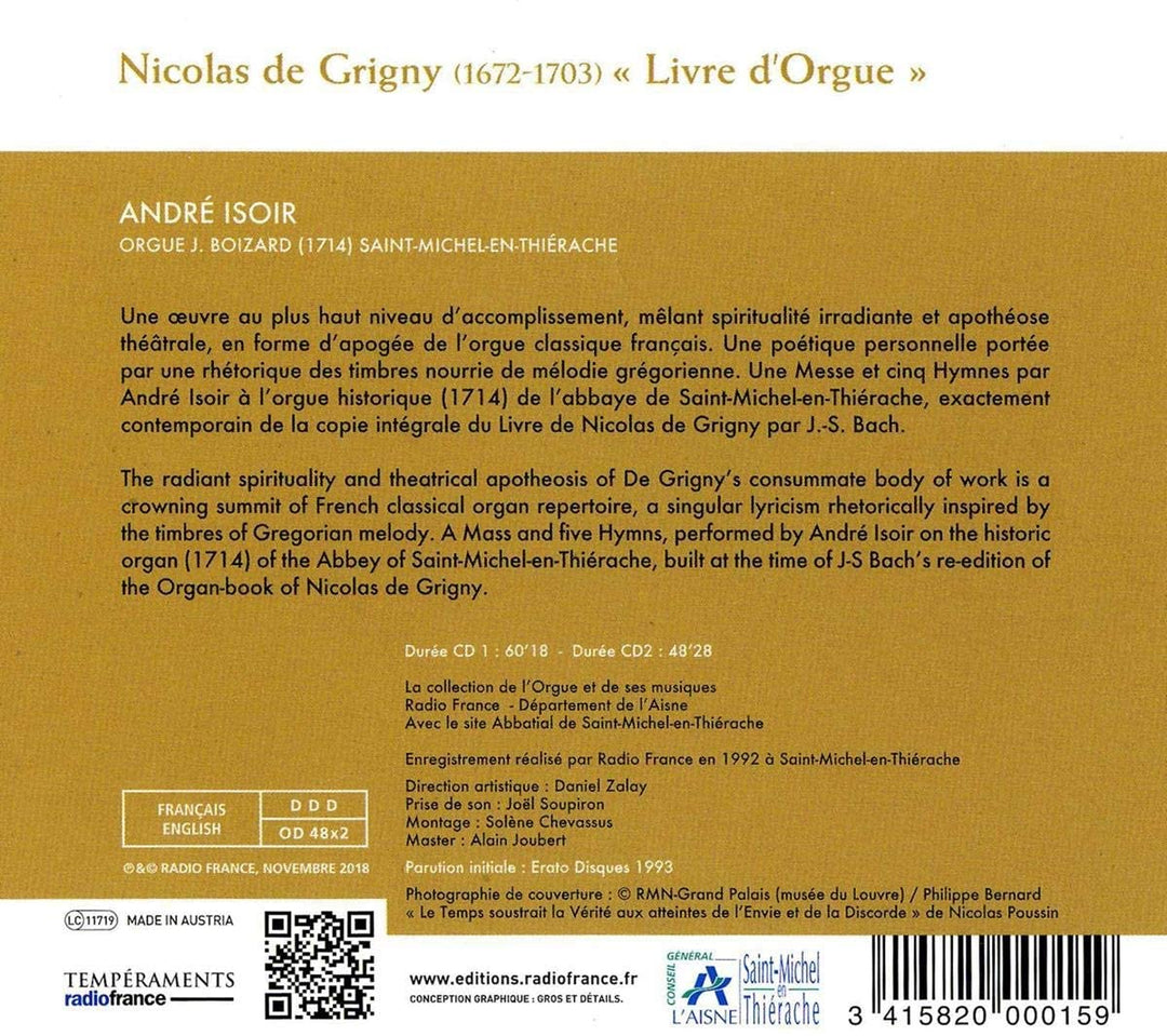 André Isoir - Nicolas De Grigny: Livre Dorgue [Audio CD]