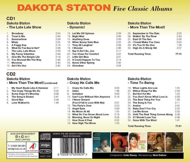 Five Classic Albums (The Late Late Show / Dynamic! / More Than The Most! / Crazy He Calls Me / Time To Swing) - Dakota Staton  [Audio CD]