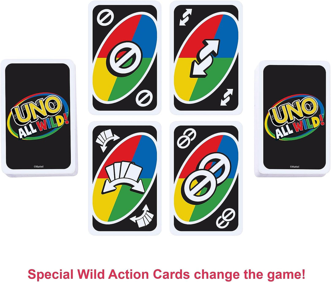 UNO All Wild Card-Spiel mit 112 Karten, Geschenk für Spieleabende für Kinder, Familien und Erwachsene f