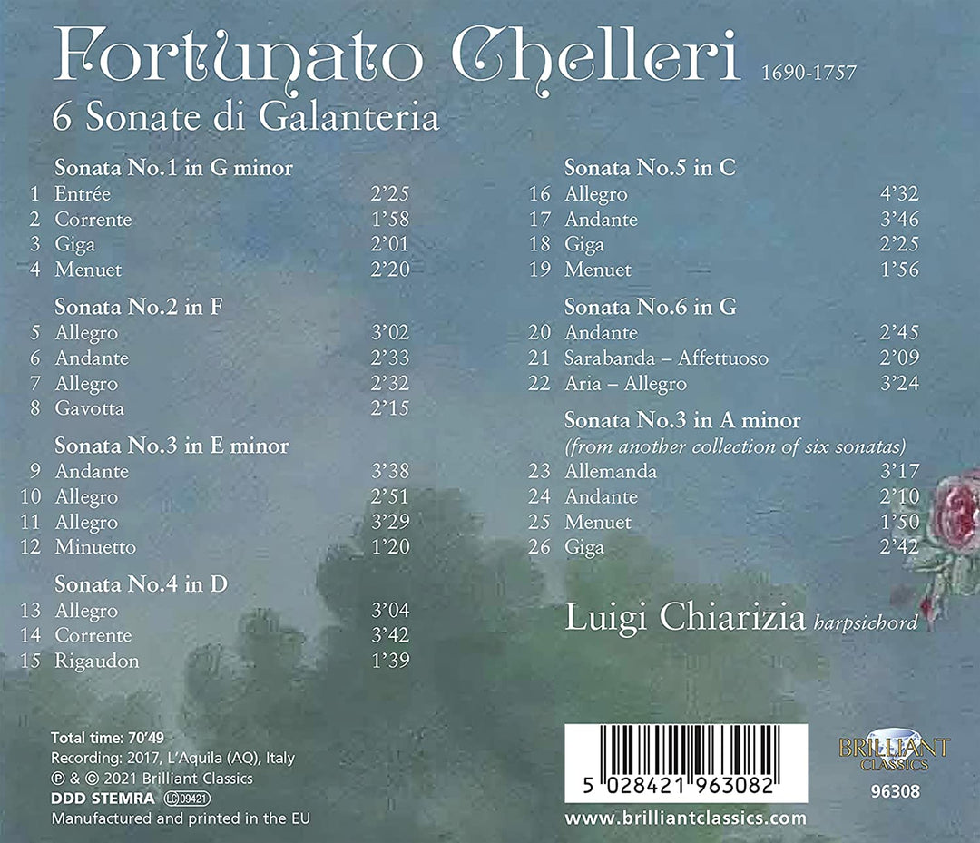 Chelleri, 6 Sonate di Galanteria [Audio CD]