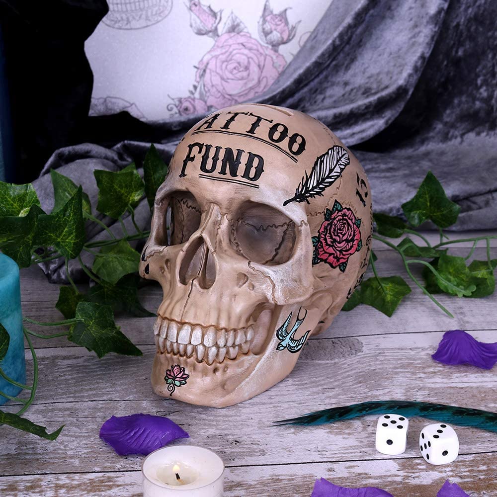 Nemesis Now Natural Bone Coloured Traditional, Tribal Tattoo Fund Skull, Polyres