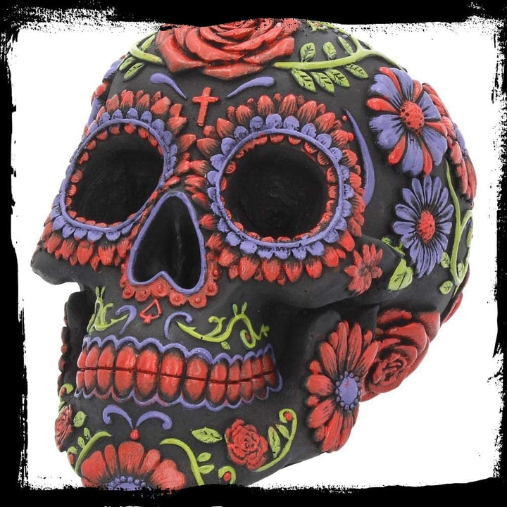 Nemesis Now B3621J7 Resin Skull with Traditional Floral Decorations, Black, 18 c