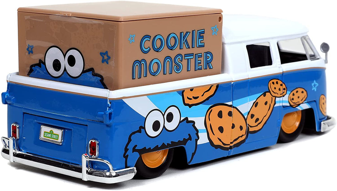 Jada 1962 Style VW Sesame Street Van with Sound Cookie Monster Figure, 1:24 Scale, Doors Open, for Ages 8, Multicolor (253255030)