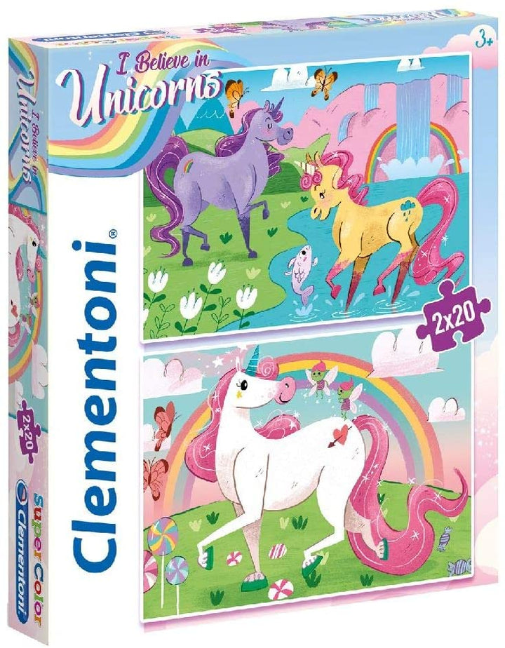 Clementoni - 24754 - Supercolor Unicorn Brilliant - 2 x 20 Pieces Jigsaw Puzzle for children