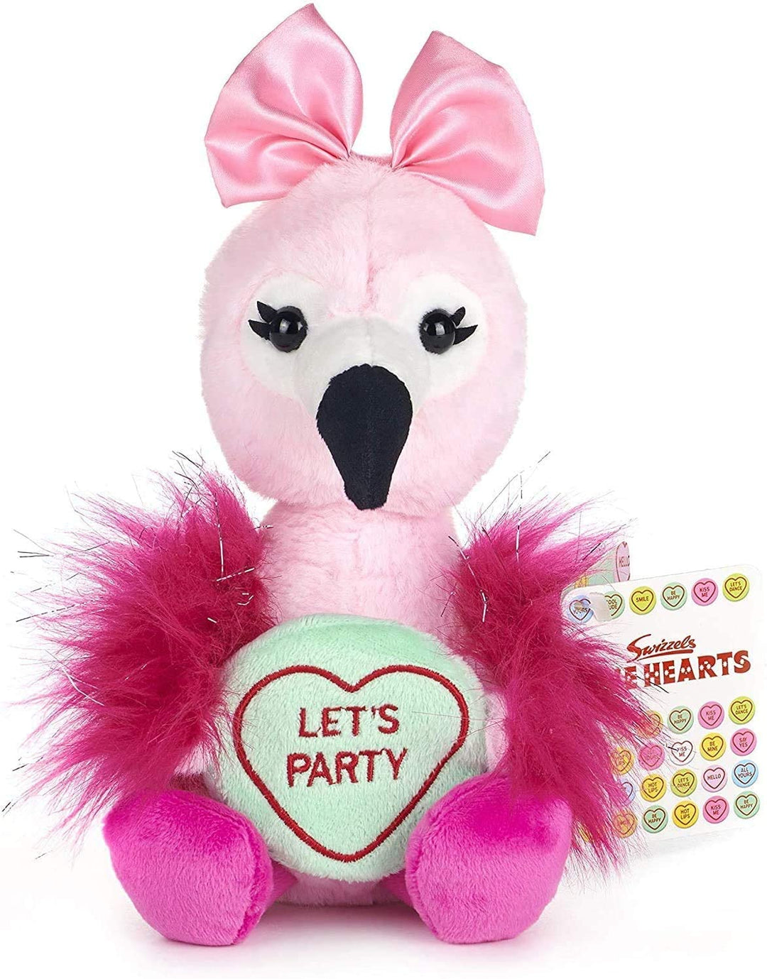 Posh Paws 37330 Swizzels Love Hearts 18cm (7”) Flamingo – Let's Party Message Soft Toy, Pink