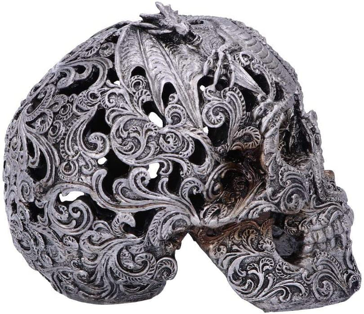 Nemesis Now Silver Cranial Drakos Engraved Dragon Skull Ornament, Polyresin, One