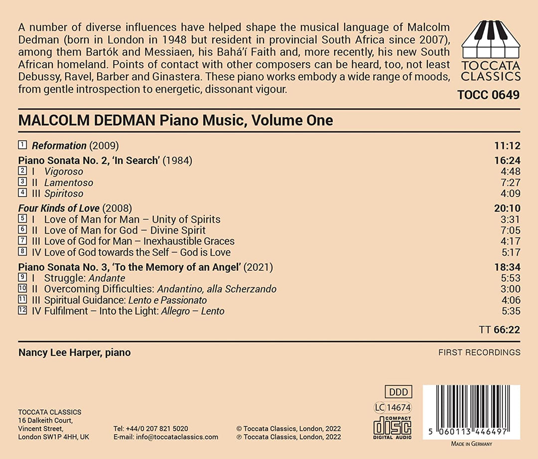 Nancy Lee Harper - Dedman: Piano Music, Vol. 1 [Nancy Lee Harper] [Toccata Classics: TOCC 0649] [Audio CD]