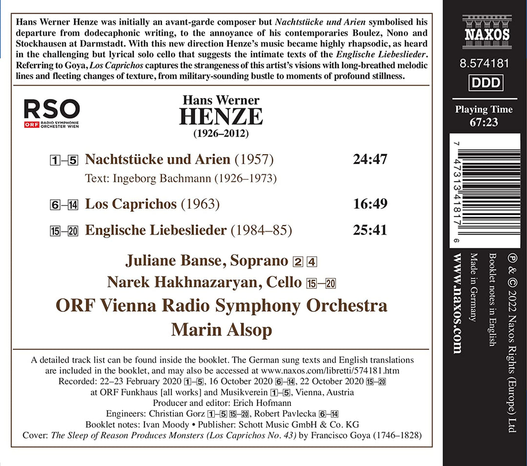 Henze: Nachtstucke Und Arien [Juliane Banse; Narek Hakhnazaryan; ORF Vienna Radi [Audio CD]