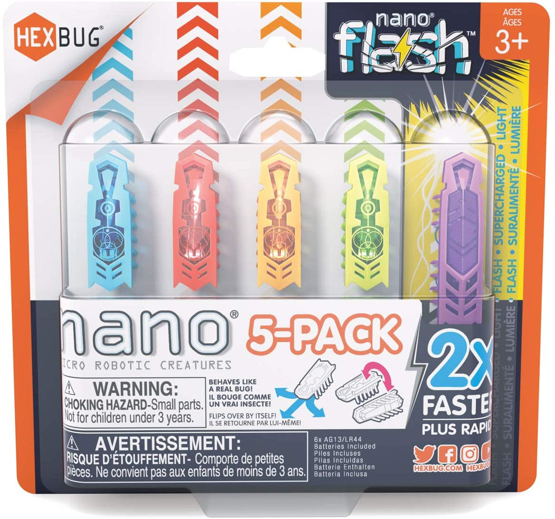 HEXBUG 433-6983 5 Pack 4 Plus Bonus Flash Nano Sensory Vibration Kids and Cats Small HEX Bug Tech Toy Batteries Included Multicolor