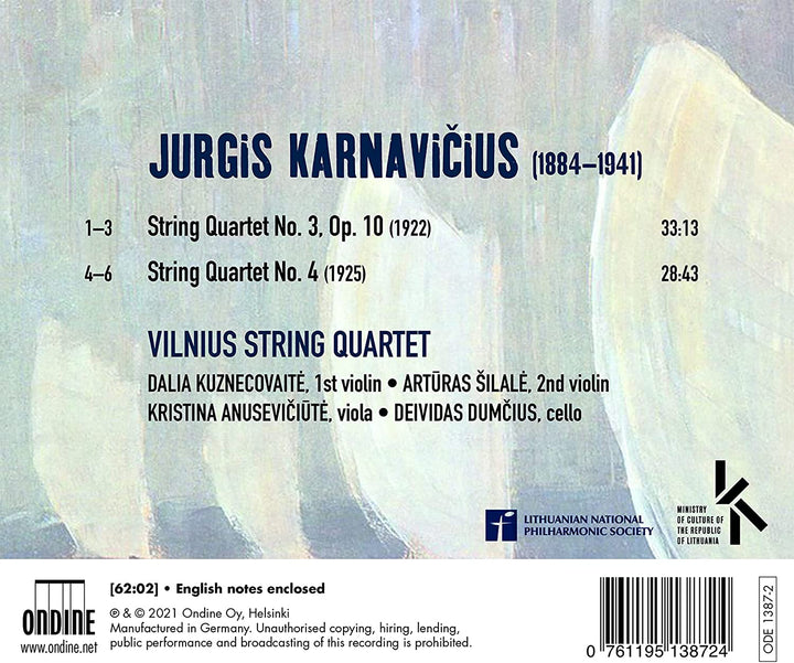 Vilnius String Quartet - Karnaviius: String Quartets Nos. 3 & 4 [Vilnius String Quartet] [Ondine: ODE 1387-2] [Audio CD]