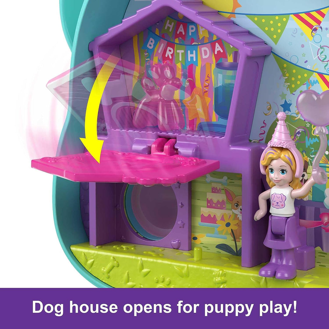 ?Polly Pocket Mini Toys, Doggy Birthday Bash Compact Playset with 2 Micro Dolls