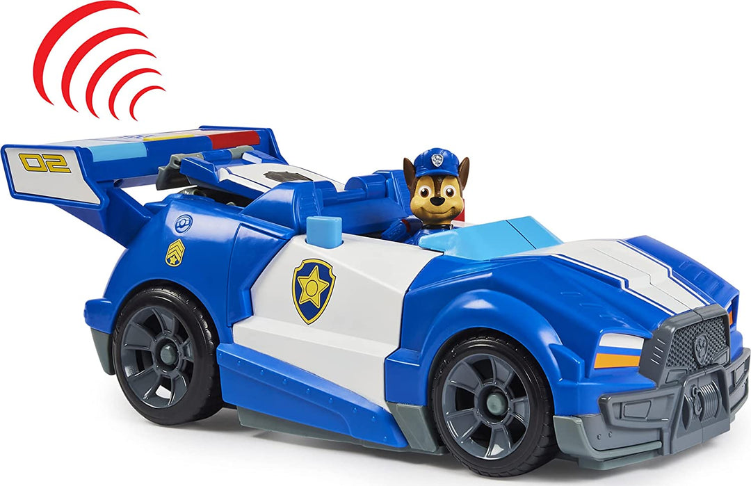 PAW Patrol Chase’s 2-in-1 Transforming Movie City Cruiser Toy Car with Motorcycle, Lights and Sounds and Collectible Action Figure, Kids Toys for Ages 3 and up