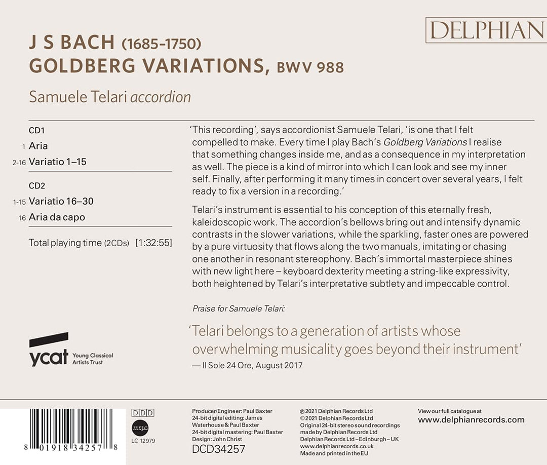 Samuele Telari - JS Bach: Goldberg Variations [Audio CD]