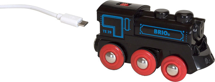 BRIO World Wiederaufladbarer Lokomotivzug mit Mini-USB-Kabel für Kinder ab 3 Jahren – kompatibel mit allen BRIO-Eisenbahnsets und Zubehör