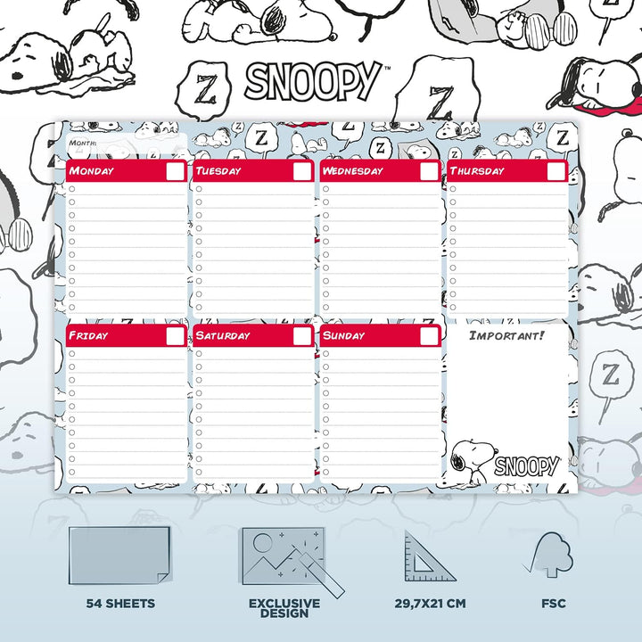 Official Snoopy A4 Weekly Planner, Desk Calendar, Family Calendar, 54 Tear Off Pages