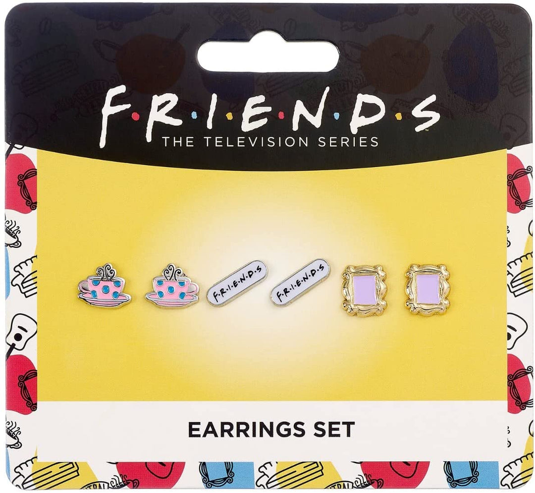 Official Friends Set of 3 Earring Studs | Frame, Coffee Cup & Friends Logo