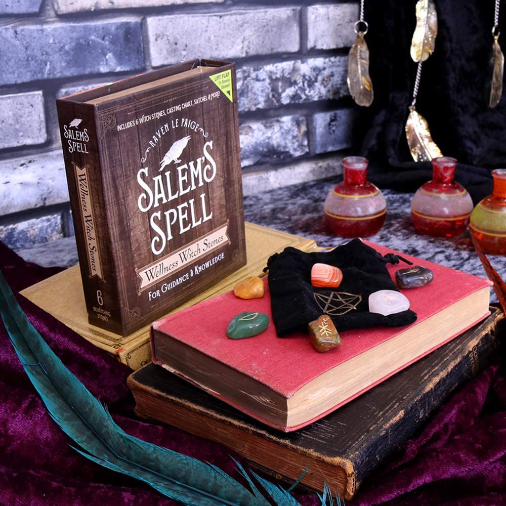 Nemesis Now Salem's Spell Kit Set of Six Witches Wellness Stones in Decorated Bo