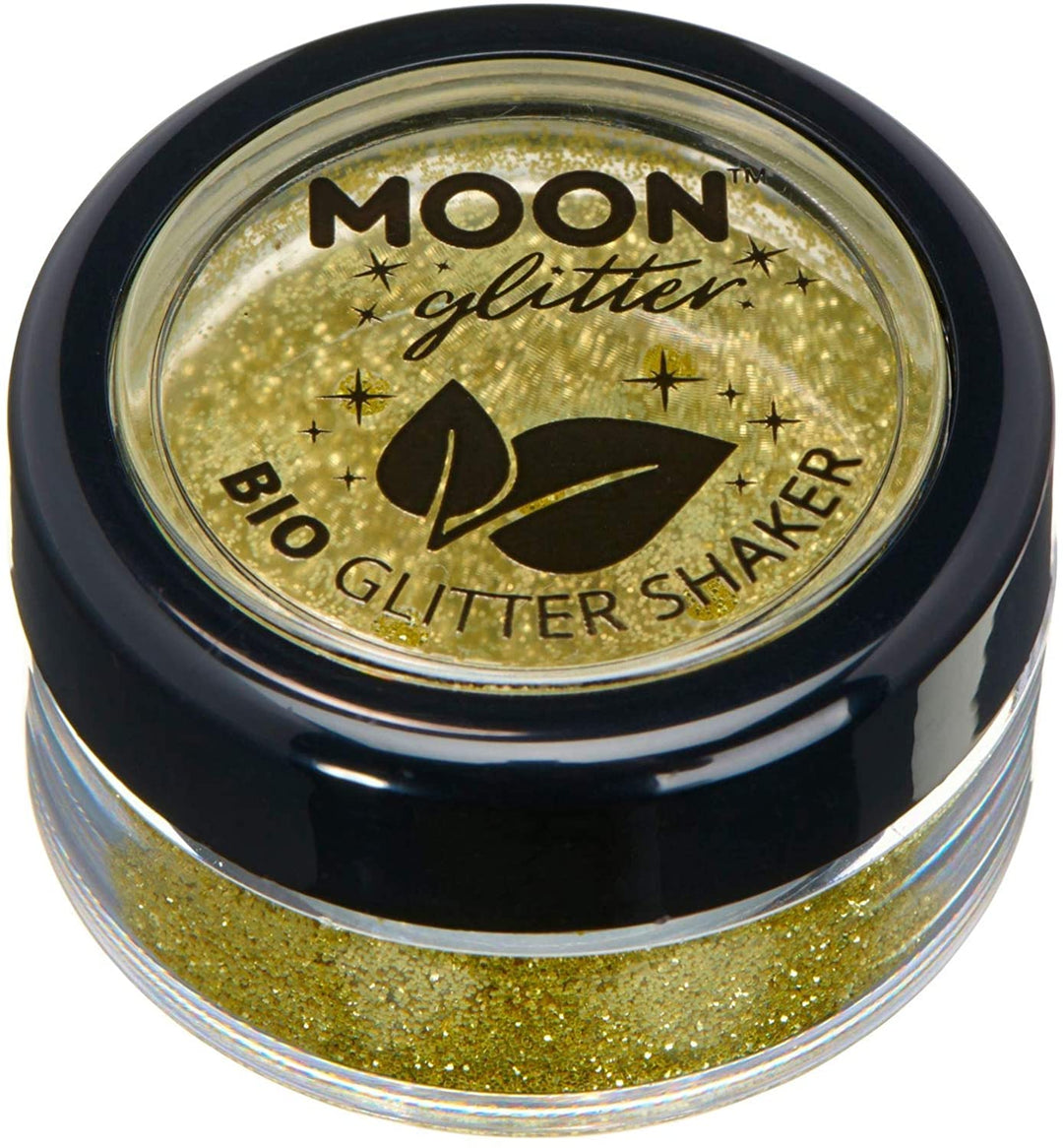 Biodegradable Eco Glitter Shakers by Moon Glitter Gold Cosmetic Bio Festival Makeup Glitter for Face, Body, Nails, Hair, Lips