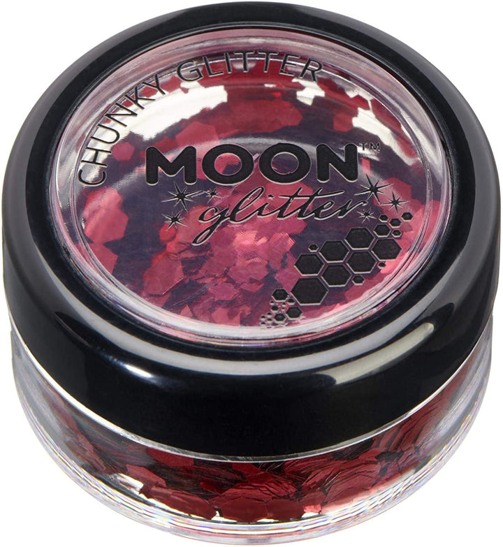 Classic Chunky Glitter by Moon Glitter - Red - Cosmetic Festival Makeup Glitter for Face, Body, Nails, Hair, Lips - 3g