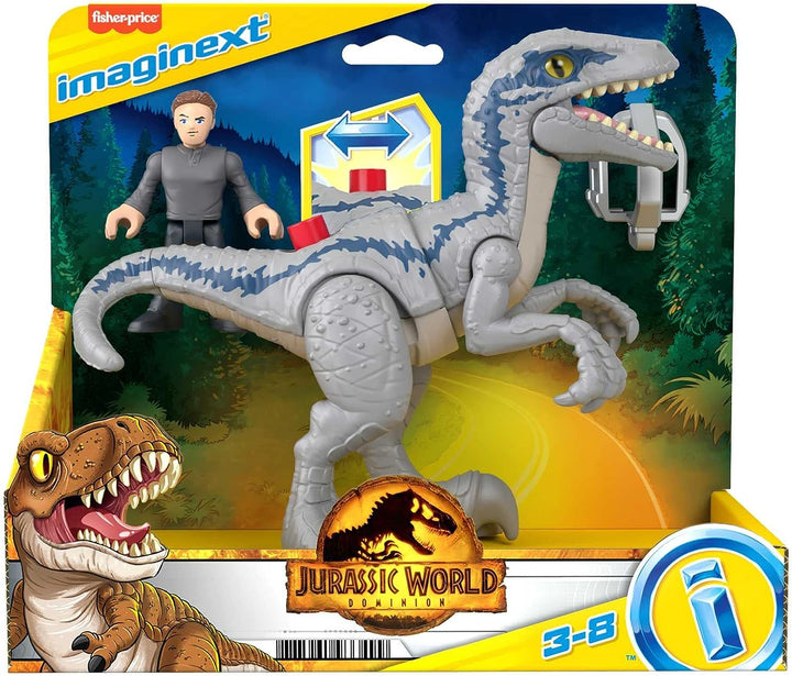 Imaginext Jurassic World Dominion Dinosaurier-Spielzeugset mit Blue und Owen Grady für