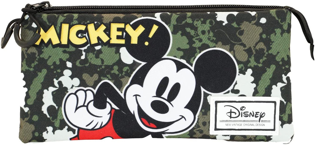 Mickey Mouse Surprise-Fan Triple Pencil Case, Military Green