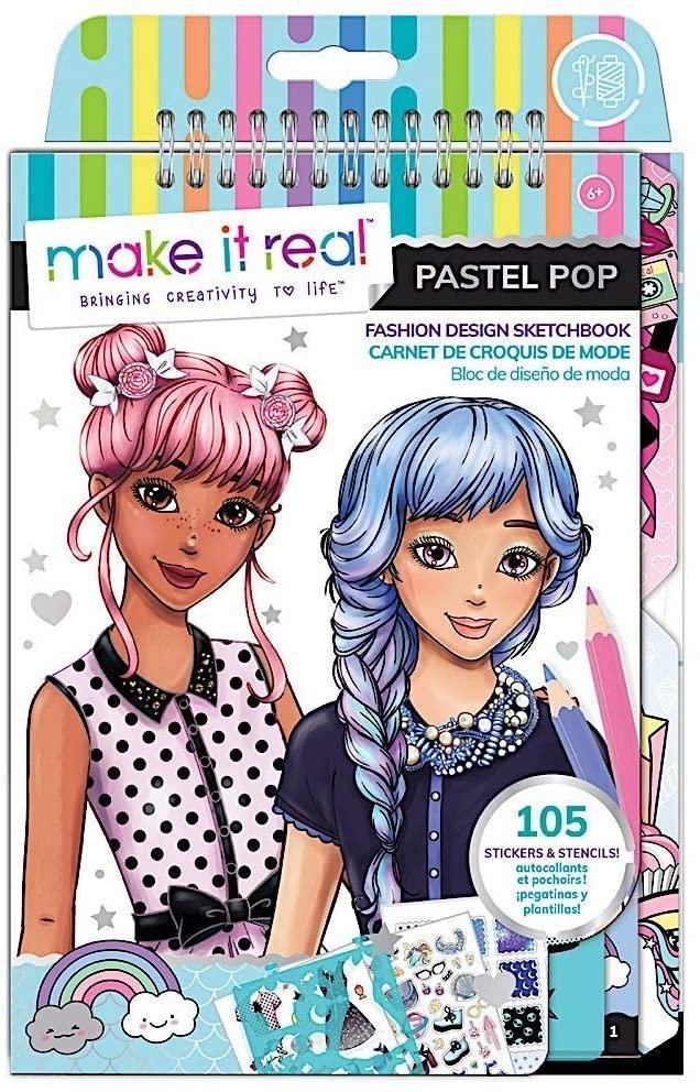 Make It Real Fashion Design Sketchbook Pastel Pop Inspirational Fashion Design Coloring Book for Girls - Yachew