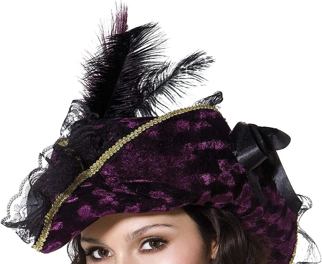 Fever Marauding Pirate Hat with Feathers and Ribbon - Purple
