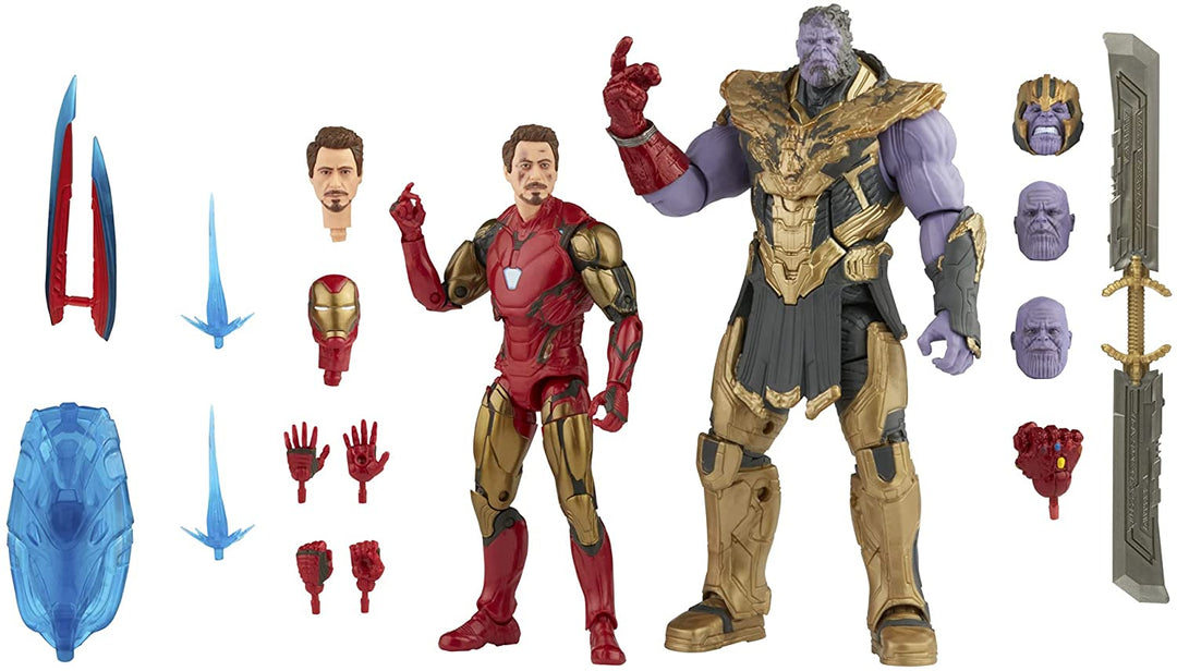 Hasbro Marvel Legends Series 15 cm großes Actionfiguren-Spielzeug im Doppelpack „Iron Man Mark 85 vs. Thanos“, inklusive Premium-Design und 8 Zubehörteilen