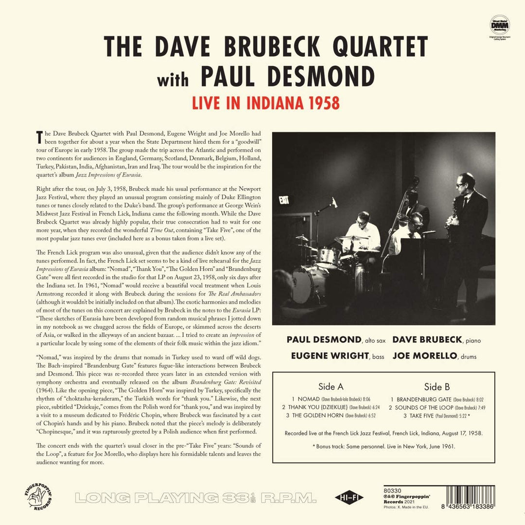Dave Brubeck Quartet &amp; Paul Desmond – Live In Indiana 1958 + 1 Bonustrack! [Vinyl]