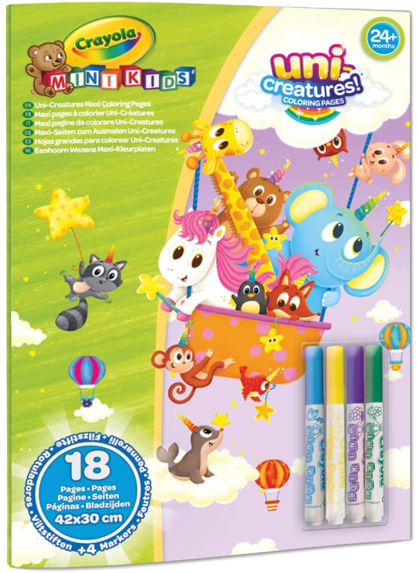 CRAYOLA Mini Kids Maxi Coloring Pages and 4 Markers with Round Safety Tip, 25-1040