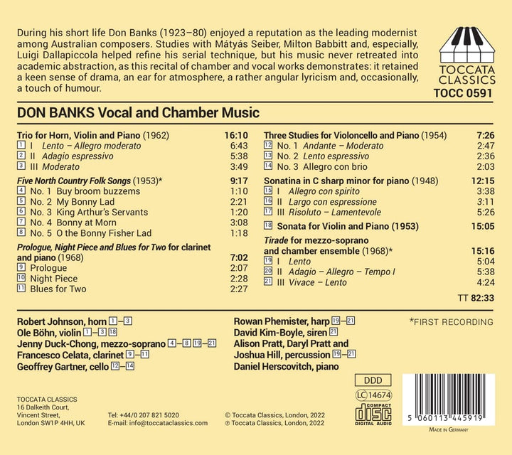 Robert Johnson - Banks: Vocal & Chamber Music [Various] [Toccata Classics: TOCC 0591] [Audio CD]