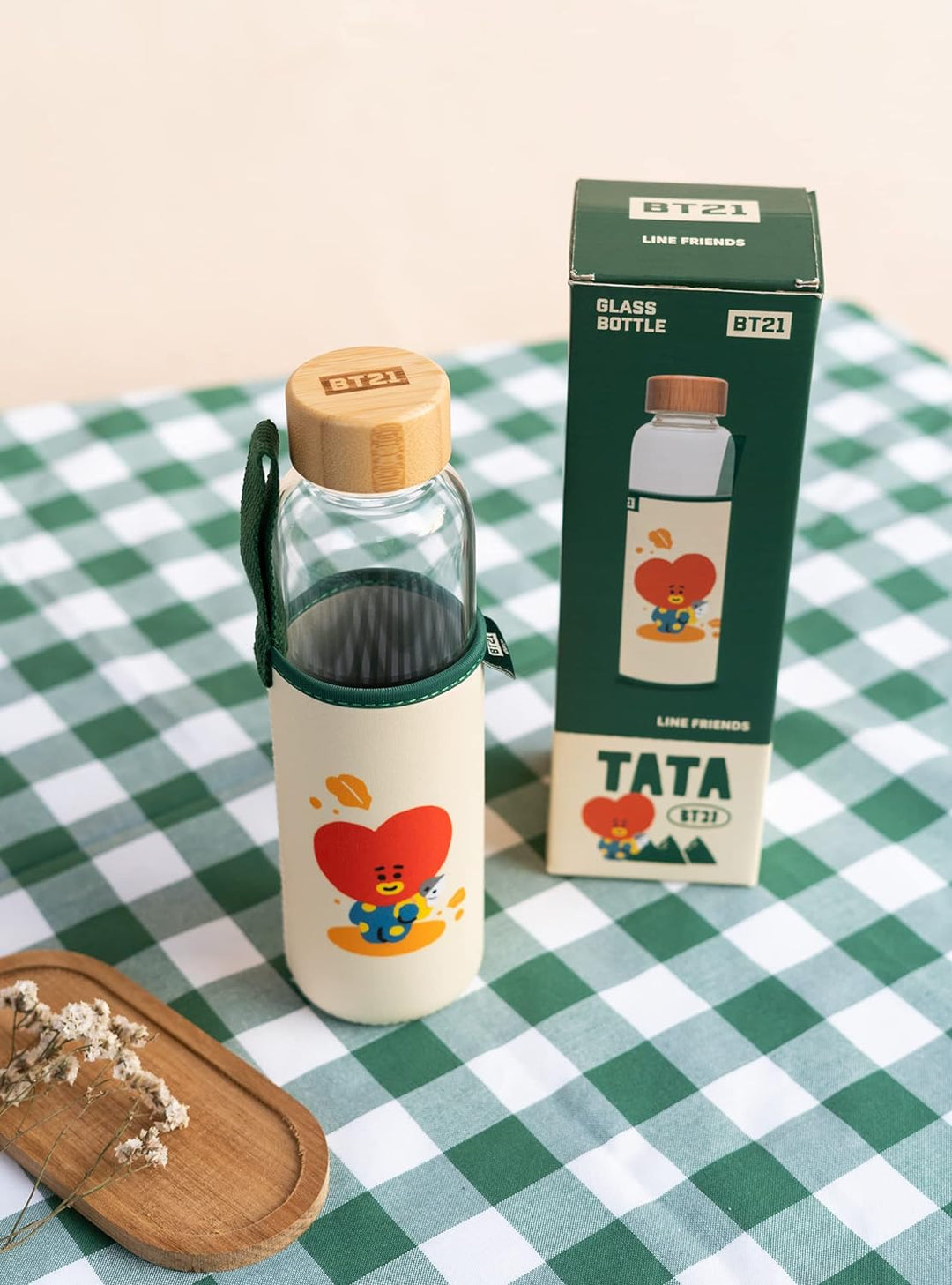 Grupo Erik BT21 Official Merchandise Tata Glass Water Bottle - 500 ml, Glass Bot