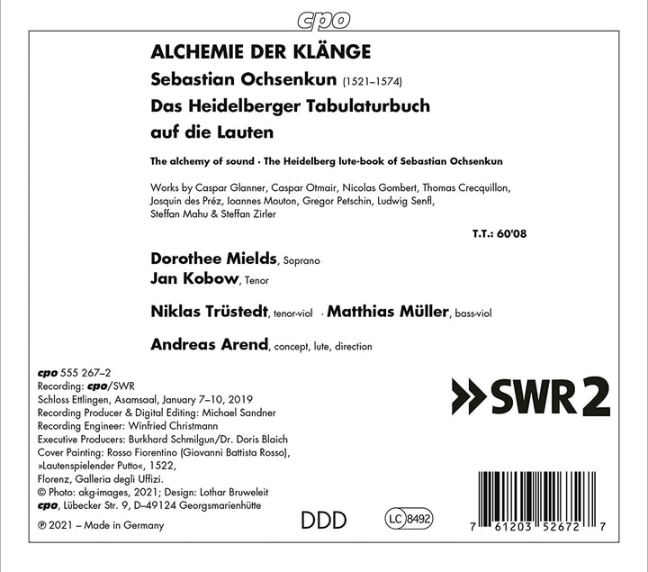 Heidelberger Tabulaturbuch [Dorothee Mields; Jan Kobow; Niklas Trüstedt; Matthias Müller; Andreas Arend] [Cpo: 555267-2] [Audio CD]