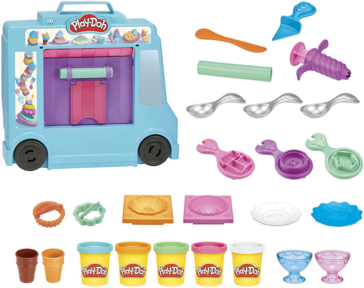 Play-Doh Ice Cream Truck Playset, Pretend Play Toy for Kids 3 Years and Up with 20 Tools