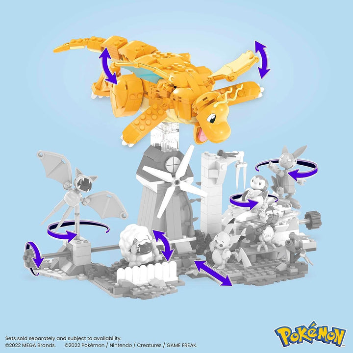 MEGA Pokémon Action Figure Building Toys for Kids, Dragonite with 387 Pieces and Wing Flapping Motion