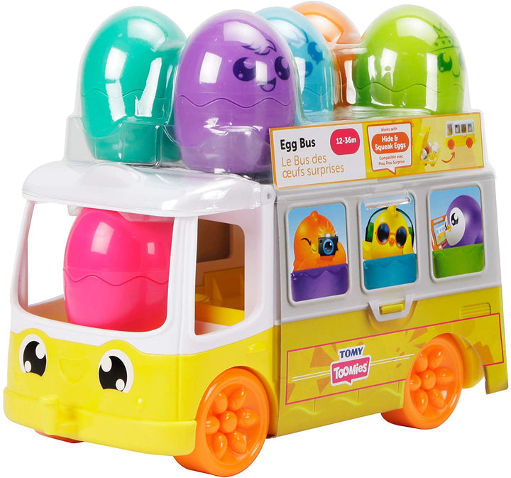 Toomies TOMY Hide and Squeak Egg Bus Baby Toy, Educational Shape Sorter with Colours and Sound, Easter Toy for Babies, Baby Push-Along Toy for Toddlers, Baby Boys & Girls Aged 1, 2 & 3 Year Olds