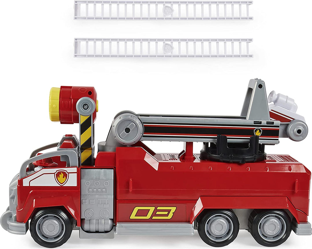 PAW Patrol Marshall’s Transforming Movie City Fire Truck with Extending Ladder, Lights and Sounds and Collectible Action Figure, Kids’ Toys for Ages 3 and up