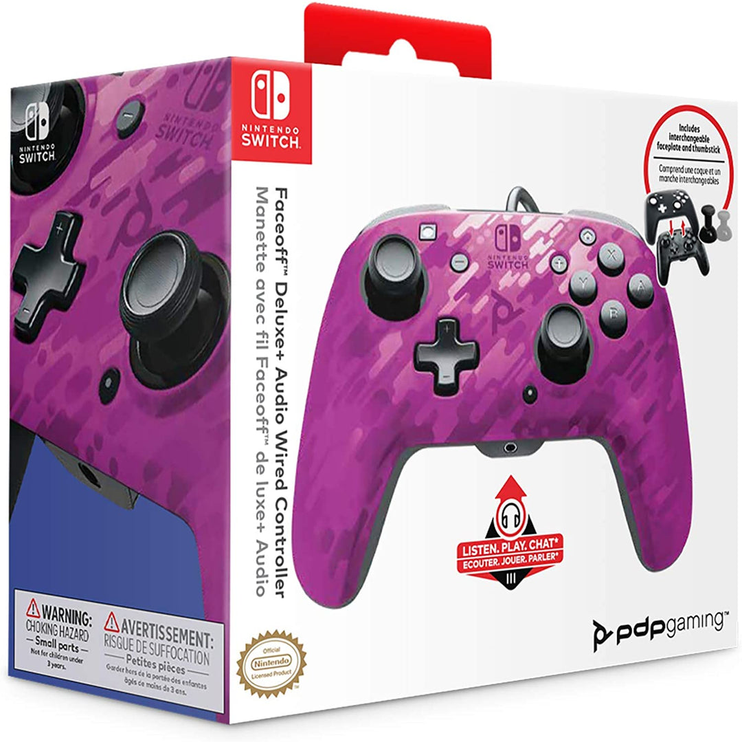 PDP Nintendo Switch Faceoff Deluxe+ Audio Wired Controller - Purple Camo, 500-134-EU-CM05