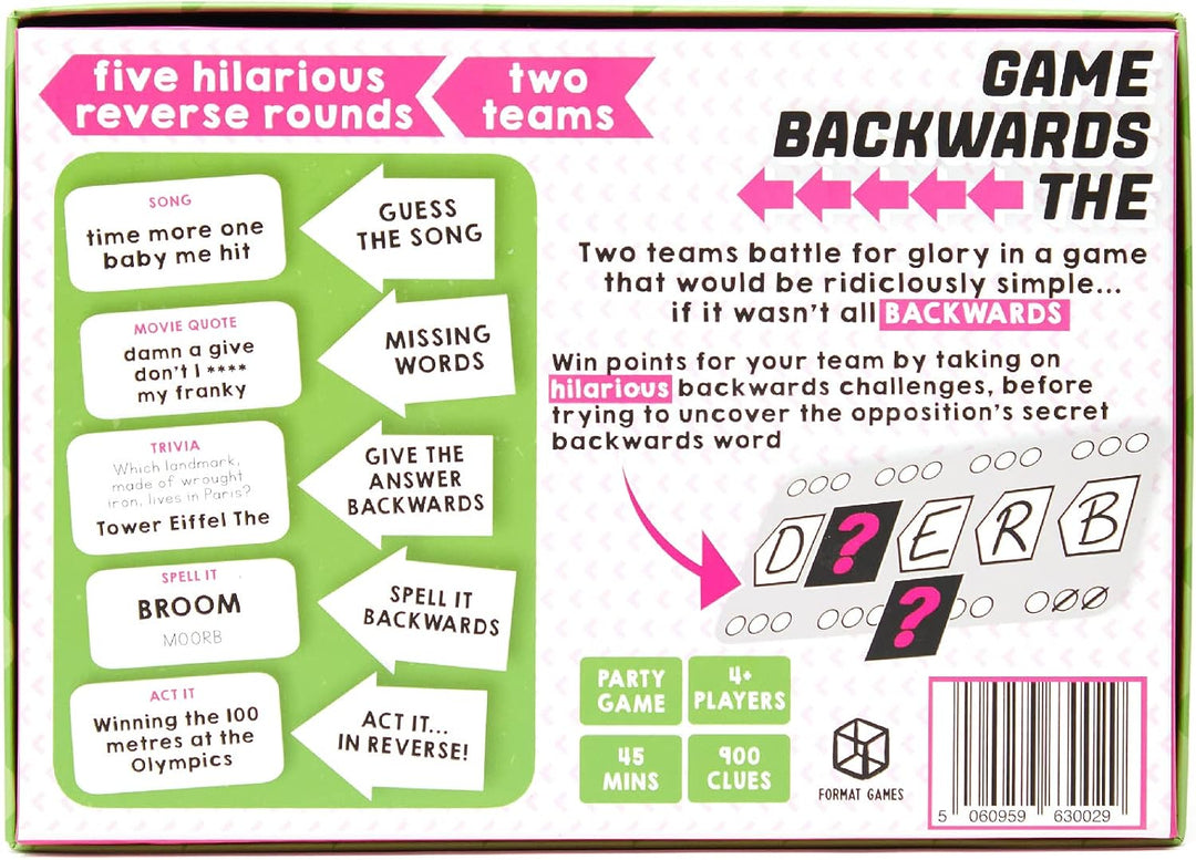 The Backwards Game | Party Game | Ages 12+ | 4-10 Players | 45+ Minutes