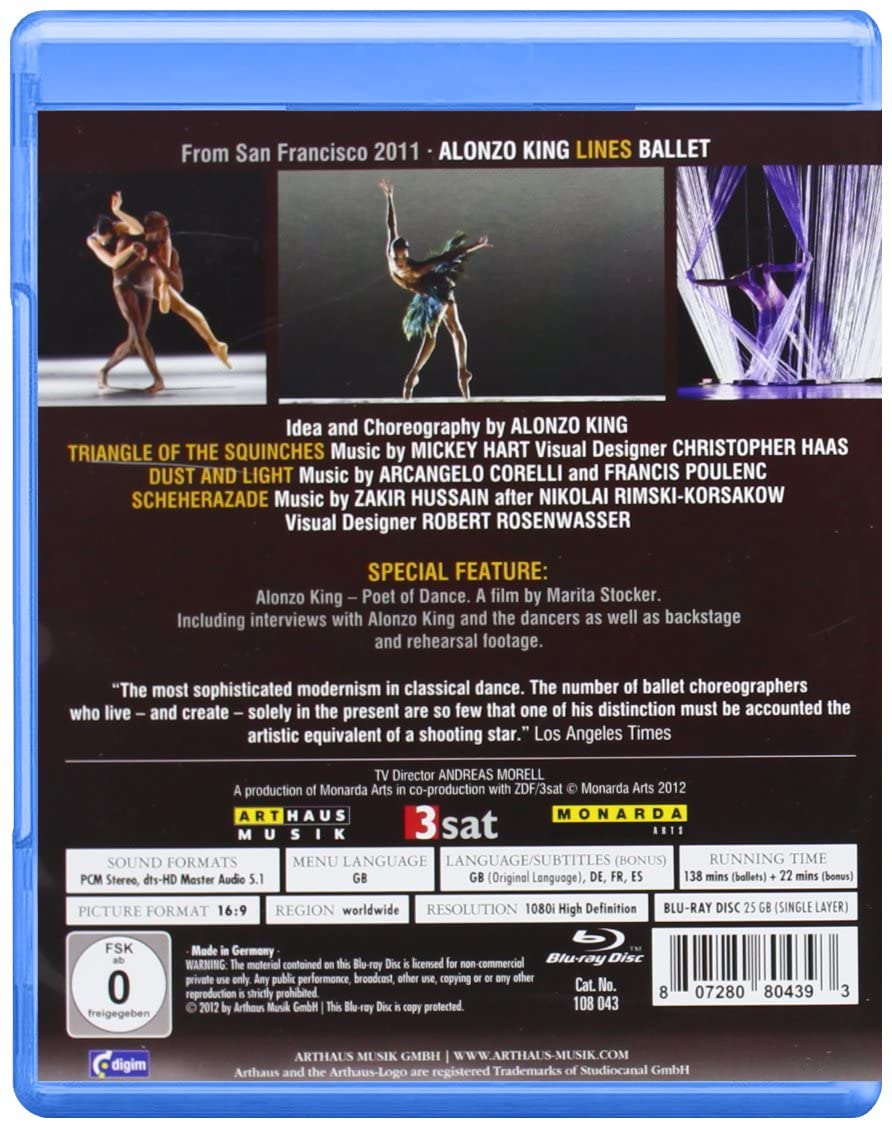 Alonzo King Lines Ballet mit Musik von Francis Poulenc, Arcangelo Corelli, Mickey Hart, Zakir Hussain [2012] – [Blu-Ray]