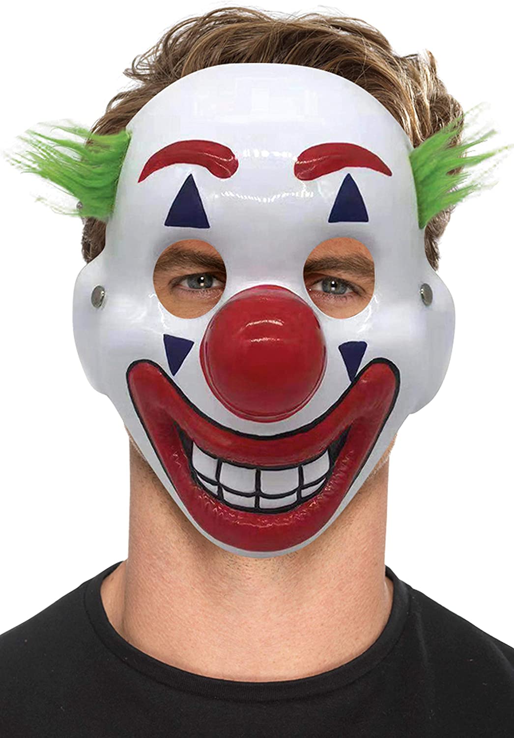 Smiffys 50026 PVC Clown Mask, with Hair & Elastic Strap, Unisex Adult, Blue, One Size