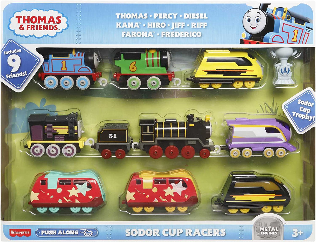 Fisher-Price Thomas & Friends Sodor Cup Racers 9-pack die-cast push-along toy train engines for preschool kids ages 3+