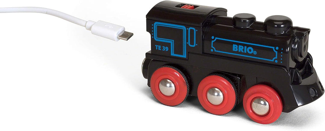 BRIO World Wiederaufladbarer Lokomotivzug mit Mini-USB-Kabel für Kinder ab 3 Jahren – kompatibel mit allen BRIO-Eisenbahnsets und Zubehör